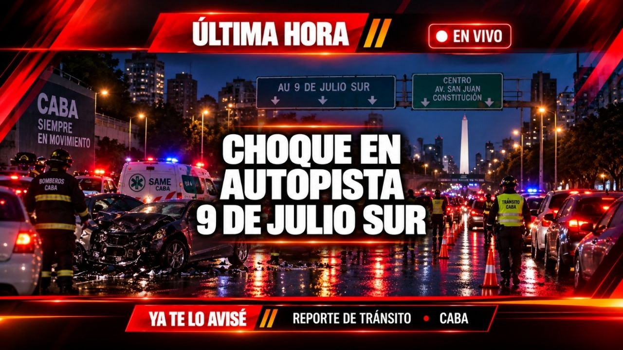 Imagen asociada a Alerta de tránsito: Autopista 9 de Julio Sur (altura California, mano al centro) por choque